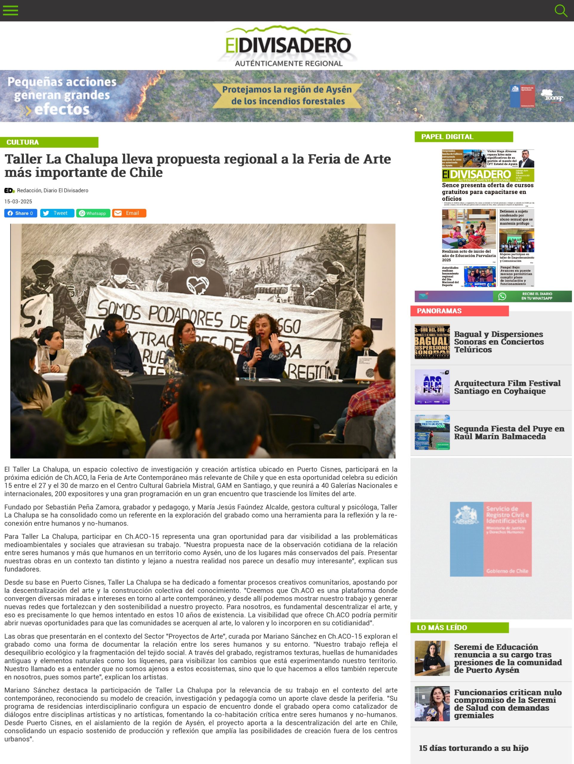 Taller La Chalupa lleva propuesta regional a la Feria de Arte más importante de Chile