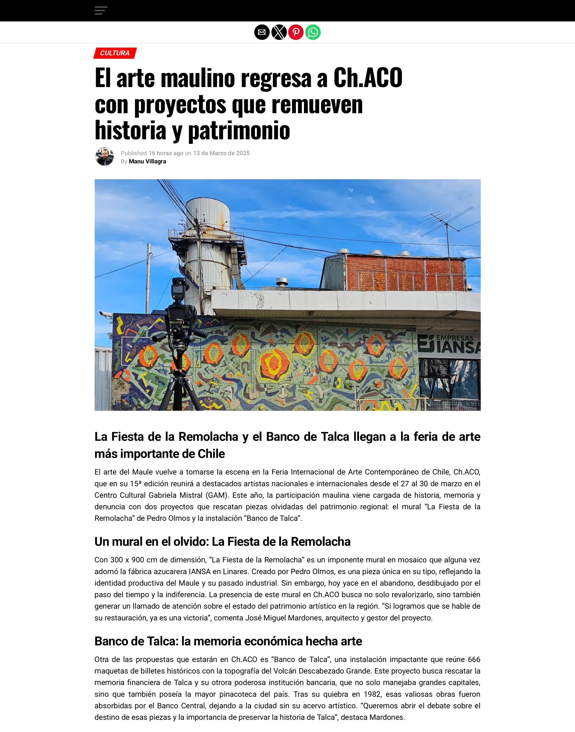 El arte maulino regresa a Ch.ACO con proyectos que remueven historia y patrimonio